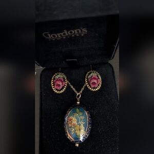 #47. Vintage Cloisonne Necklace & Vintage Petit Pointe Earrings